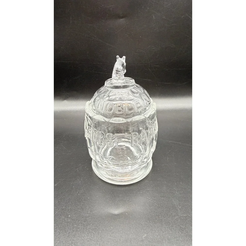 Vintage Heinz Noble & Co Horse Radish Clear Glass Jar with Horse Head Lid